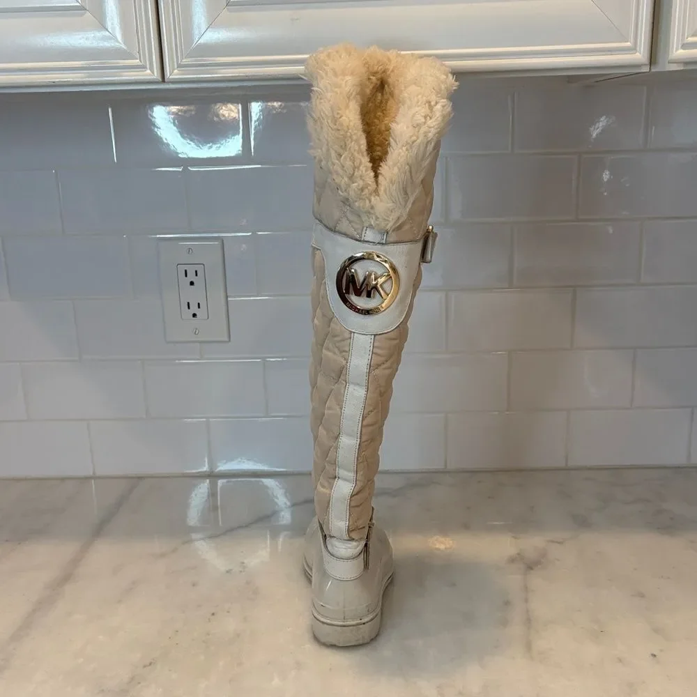 Michael Kors Boots Fulton Harness Quilted Tall Fur Lined Rainboots Winter Size 6